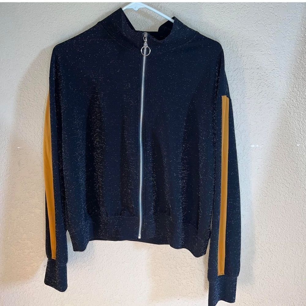 Wild Fable Y2K style track zip up sparkly jacket mustard yellow stripes s sz XS‎ - Picture 9 of 11